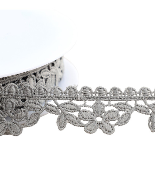 Guipure flowers 30mm medium gray per meter