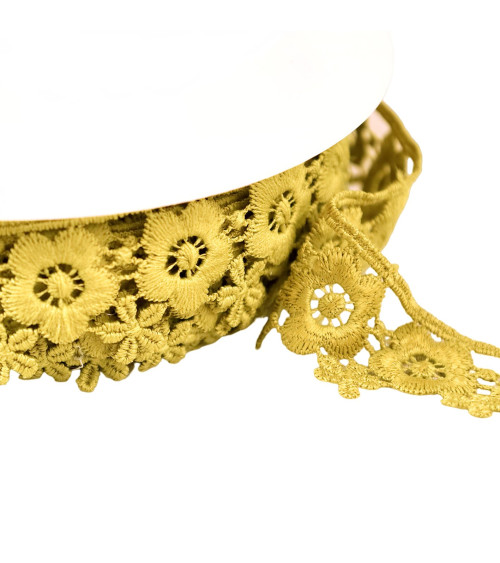 Guipure flowers 35mm khaki green per meter