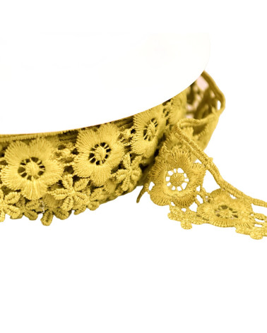 Guipure flowers 35mm khaki green per meter