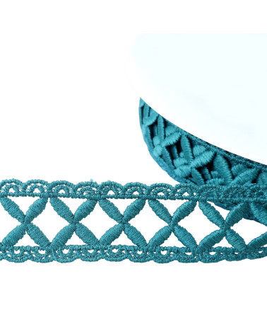 30mm duck blue crisscross guipure by the meter