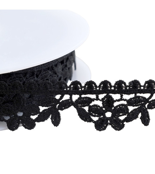 Spool 13.5m guipure flowers 30mm black