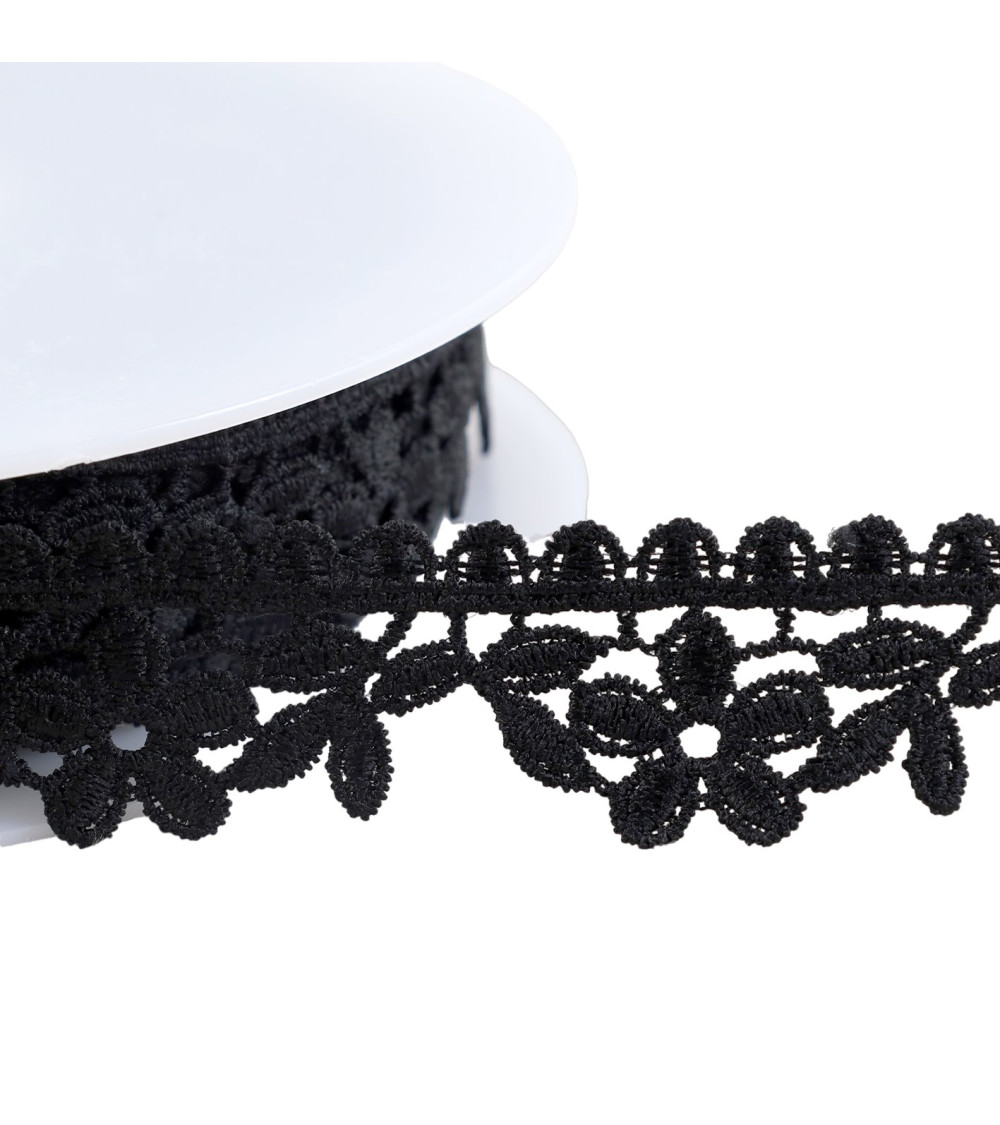 Spool 13.5m guipure flowers 30mm black