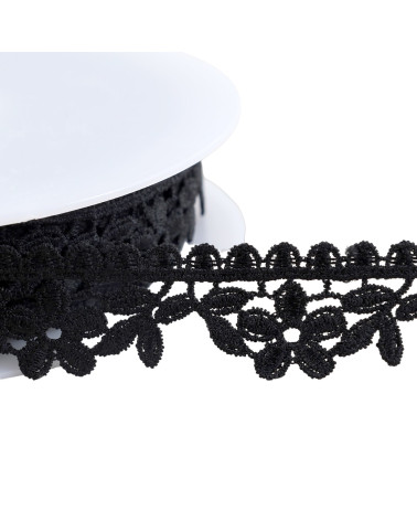 Bobine 13,5m guipure fleurs 30mm noir