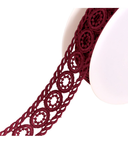 Guipure circles 45mm plum purple per meter