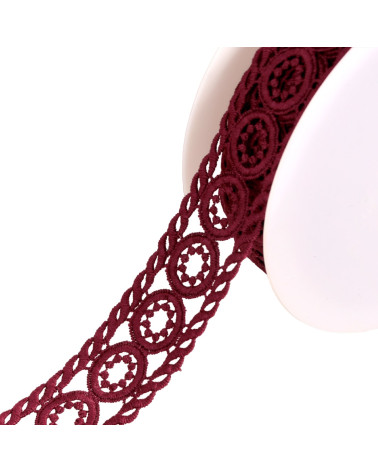 Bobine 13,5m guipure cercles 45mm violet prune