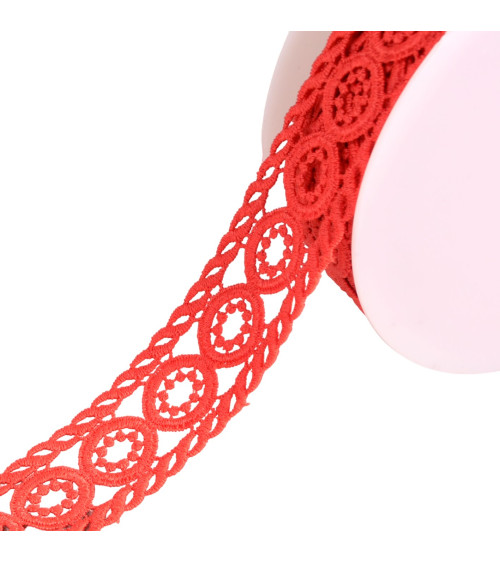 Spool 13.5m guipure circles 45mm red