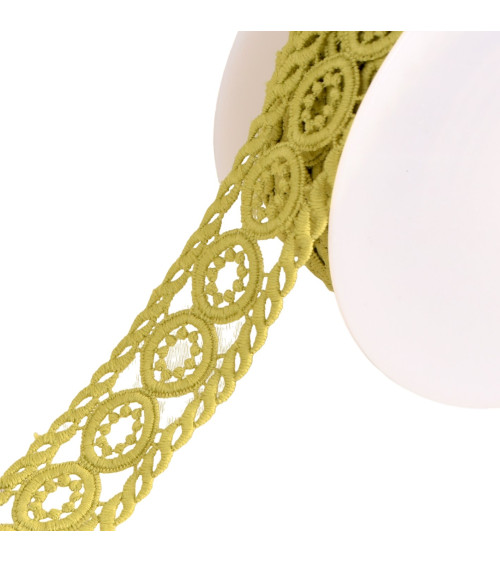 Spool 13.5m guipure circles 45mm khaki green