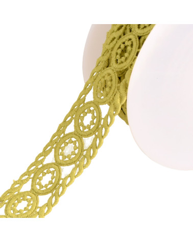 Guipure circles 45mm khaki green per meter