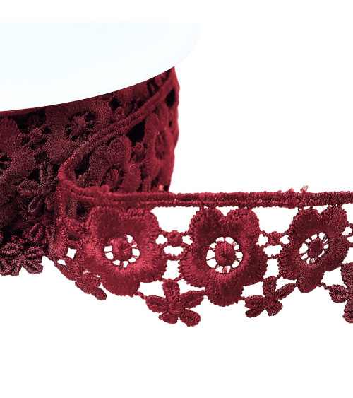 Guipure flowers 35mm plum purple per meter