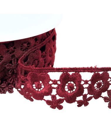 Guipure flowers 35mm plum purple per meter