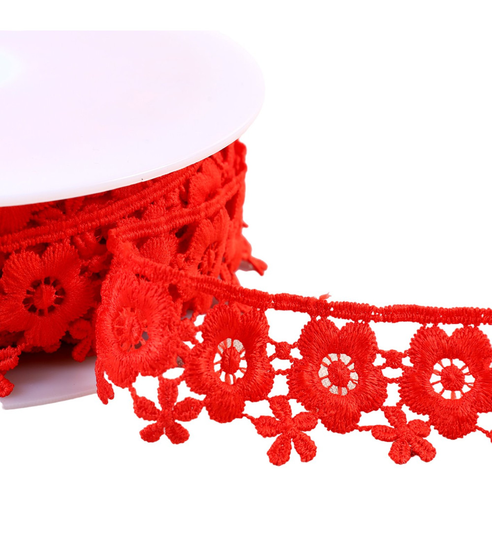 Spool 13.5m guipure flowers 35mm red