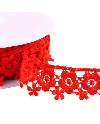 Spool of 13.5m guipure flowers 35mm red