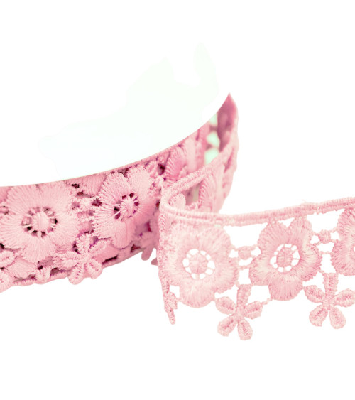 Guipure flowers 35mm fuchsia pink per meter
