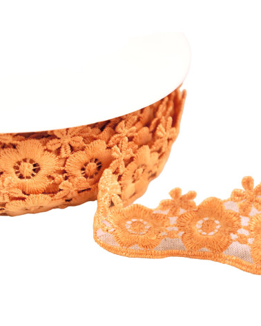 Bobine 13,5m guipure fleurs 35mm beige foncé