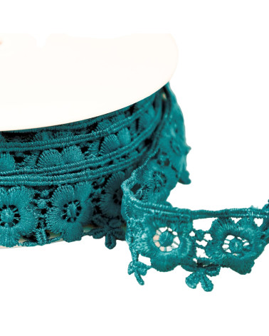 Guipure flowers 35mm duck blue per meter