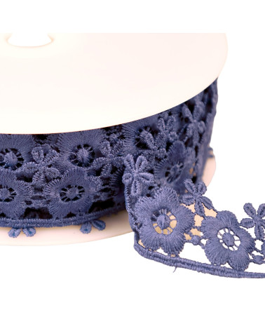 Spool of 13.5m guipure flowers 35mm navy blue