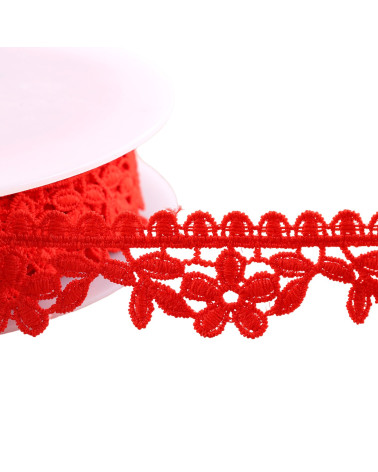 Spule 13,5 m Guipure-Blumen 30 mm rot