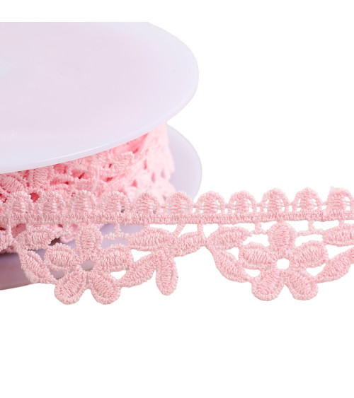 Spule 13,5 m, Guipure-Blumen, 30 mm, Fuchsia-Rosa