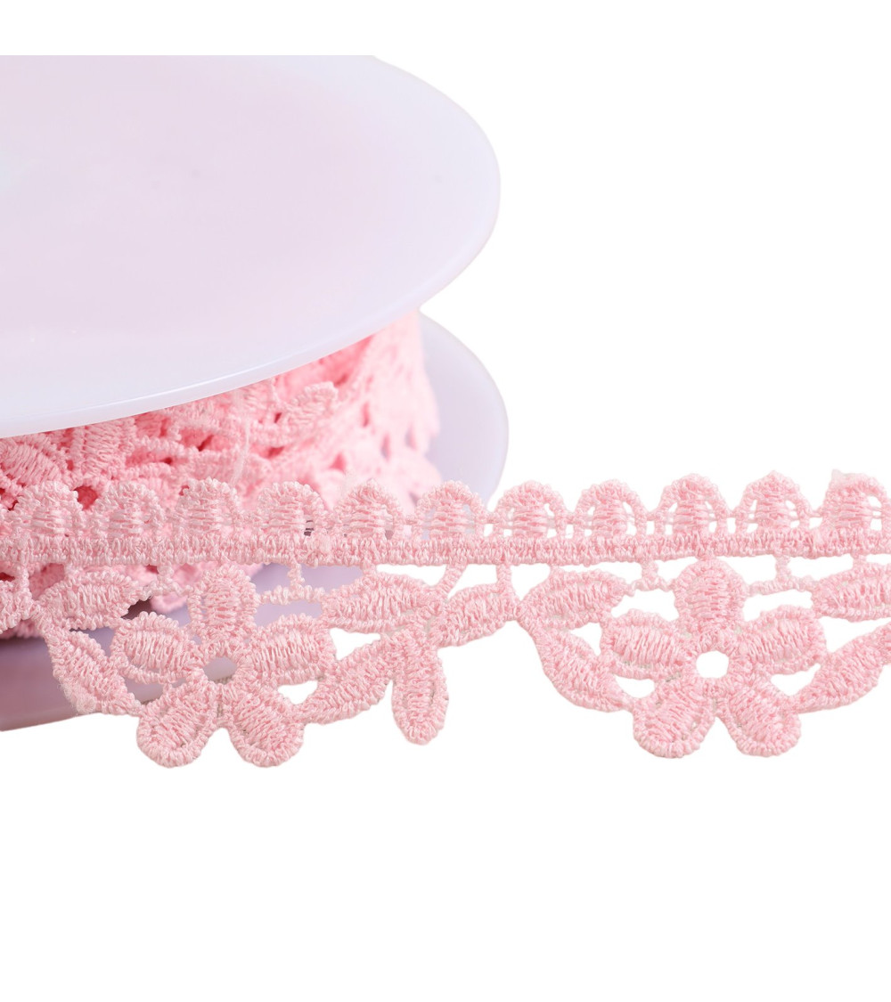 Bobina da 13,5 m fiori di guipure da 30 mm rosa fucsia
