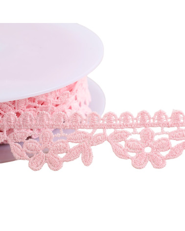 Spule 13,5 m, Guipure-Blumen, 30 mm, Fuchsia-Rosa