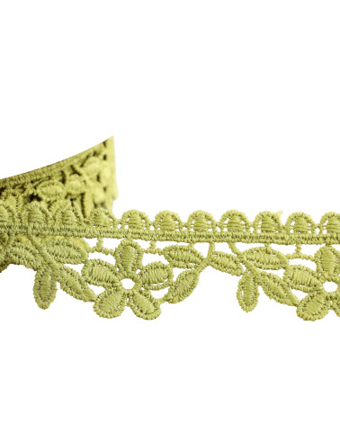Spule 13,5 m Guipure-Blumen 30 mm Khakigrün