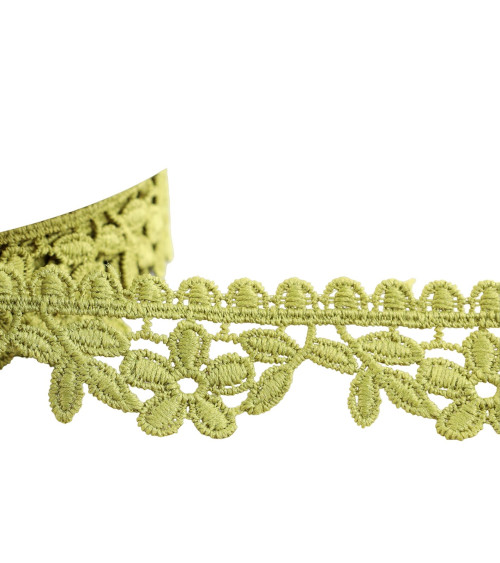 Guipure flowers 30mm khaki green per meter