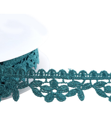 Spule 13,5 m Guipure-Blumen 30 mm Entenblau