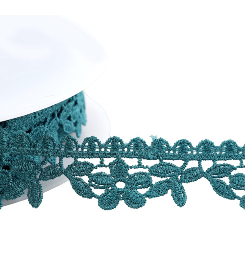 Guipure flowers 30mm duck blue per meter