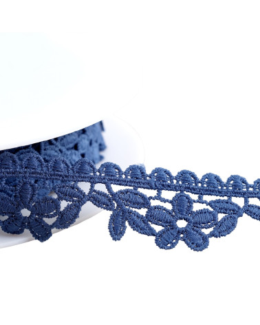Bobina da 13,5 m fiori di guipure da 30 mm blu navy