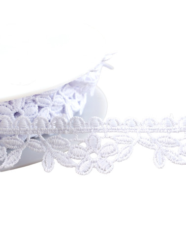 Bobine 13,5m guipure fleurs 30mm blanc