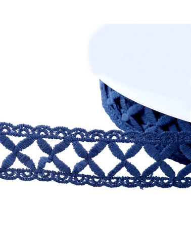 Spool of 13.5m guipure with 30mm navy blue crosses