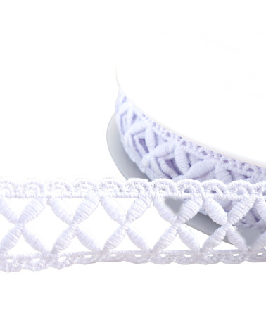 Bobine 13,5m guipure croisillons 30mm blanc