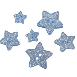 Lot de 6 boutons étoile pailleté bleu ciel