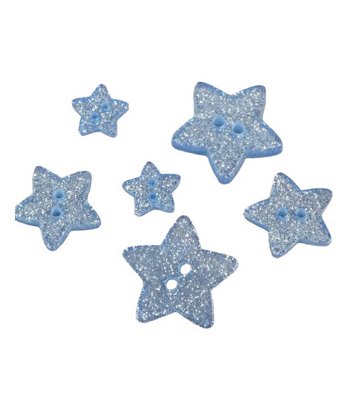 Set of 6 sky blue glitter star buttons