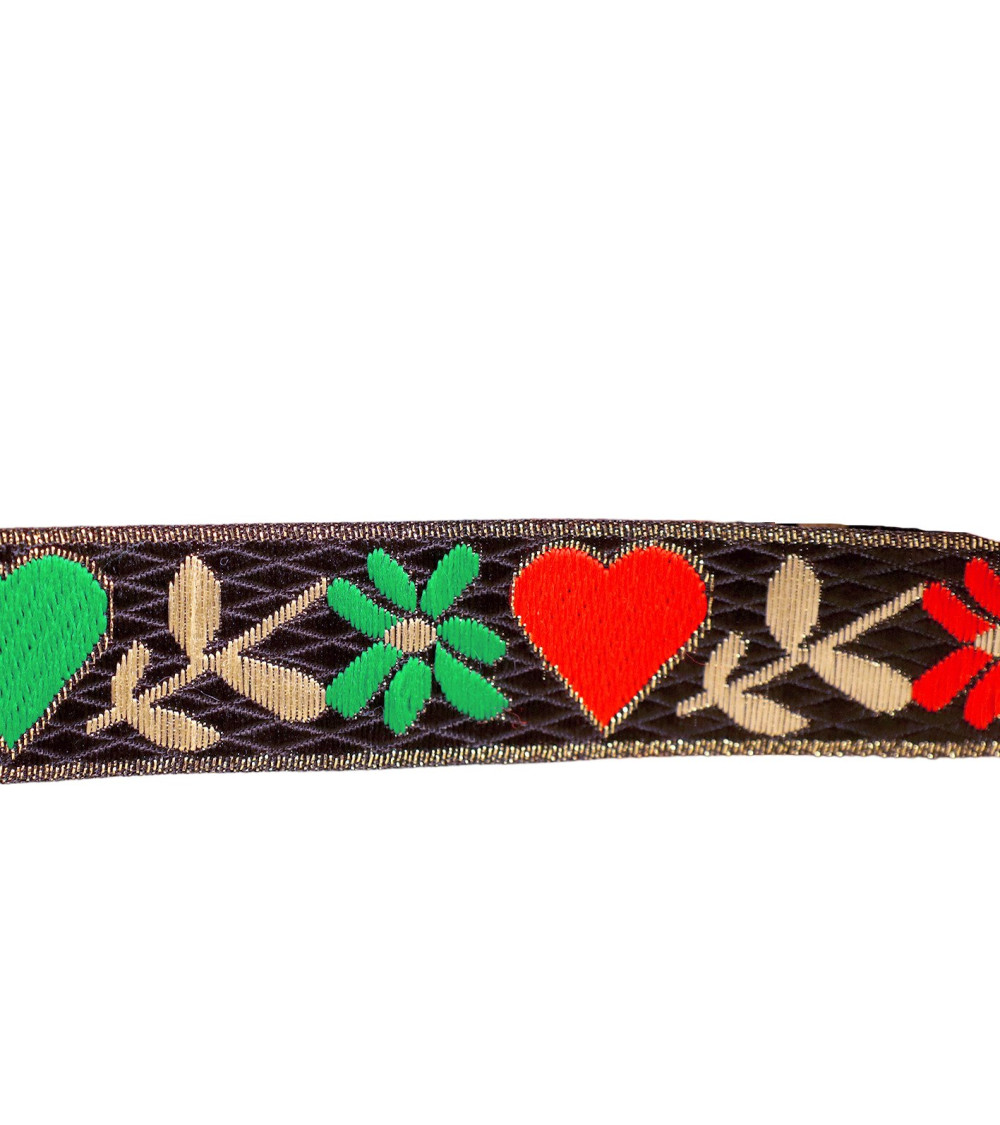 10 m Spule mit Herzen und Blumen, Jacquard-Zopf, 25 mm, Schwarz