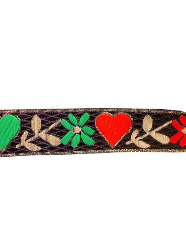10 m Spule mit Herzen und Blumen, Jacquard-Zopf, 25 mm, Schwarz