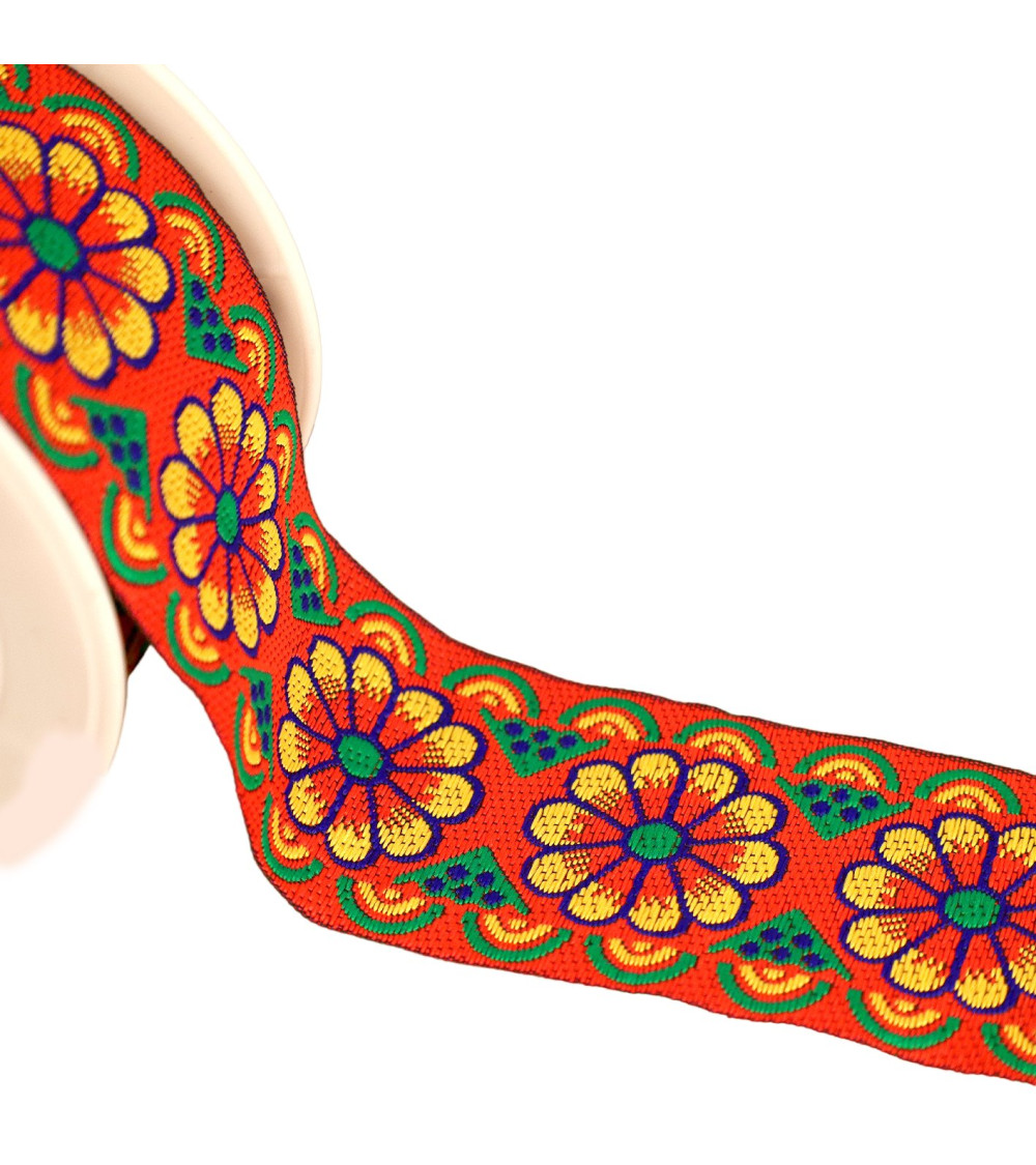 Bobina da 10 m di rosette di treccia jacquard da 50 mm rosse