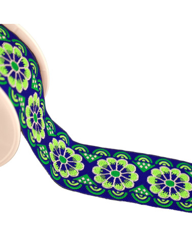 Bobina da 10 m di rosette in treccia jacquard da 50 mm blu reale