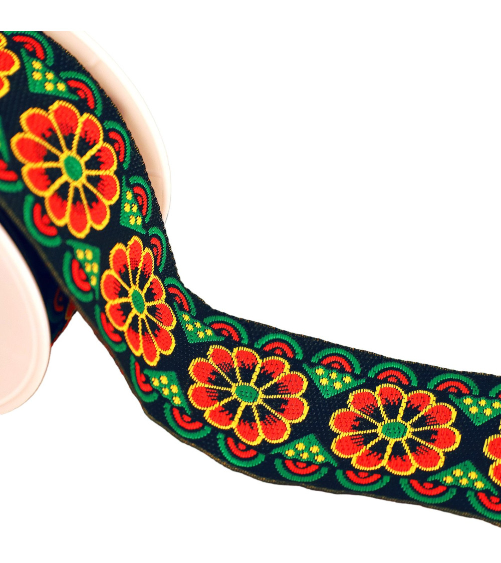 10m spool of 50mm rosette jacquard braid, multi-colored