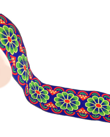 Bobina da 10 m di rosette in treccia jacquard da 50 mm blu