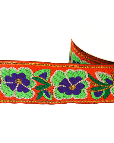 10 m Spule Blumen-Jacquard-Zopf 50 mm rot