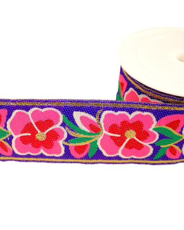 10m spool of flower jacquard braid 50mm royal blue