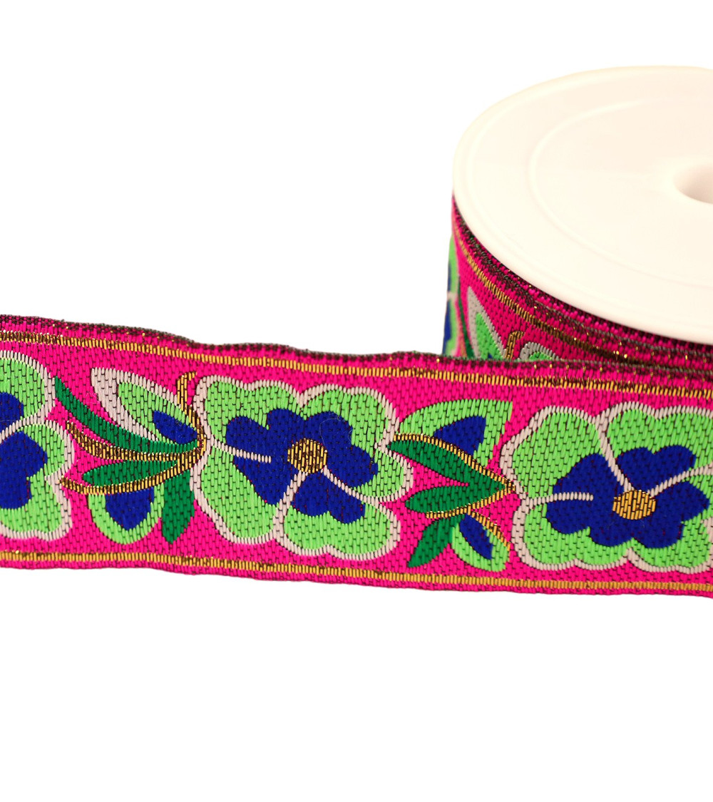 10m spool of flower jacquard braid 50mm raspberry pink