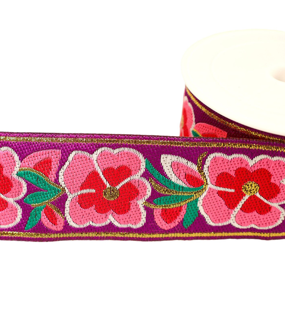 10m spool of flower jacquard braid 50mm purple