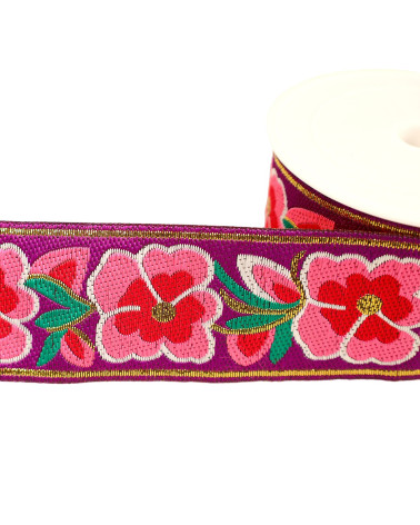 10 m Spule Blumen-Jacquard-Zopf, 50 mm, Lila