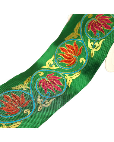 10m spool of jacquard braid with arabesque leaves 100mm dark green