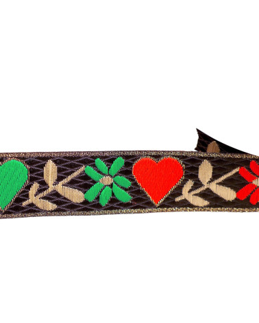 Hearts and flowers jacquard braid 25mm black by the meter