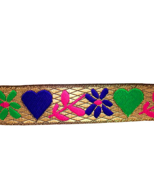 Hearts and flowers jacquard braid 25mm beige by the meter