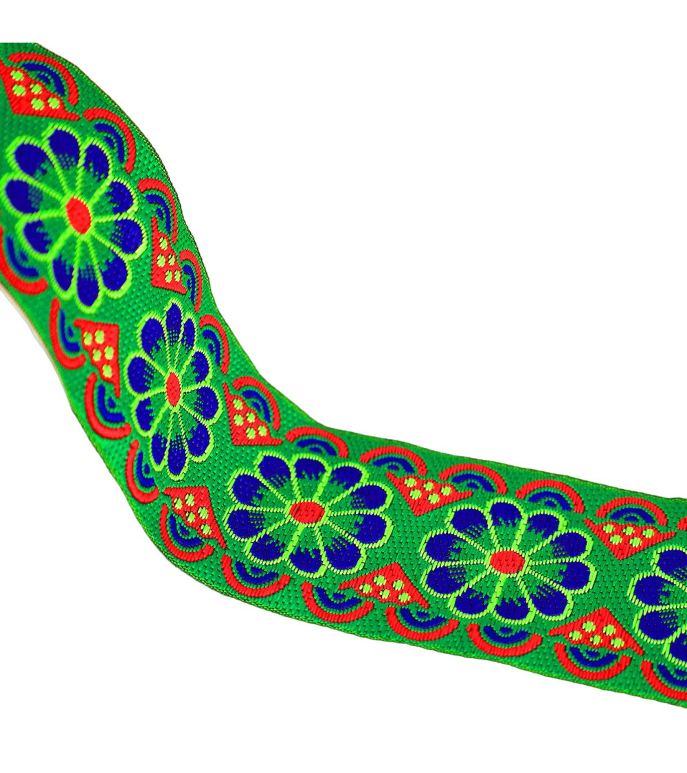 Jacquard rosette braid 50mm dark green per meter
