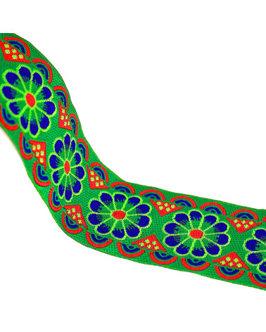 Jacquard rosette braid 50mm dark green per meter